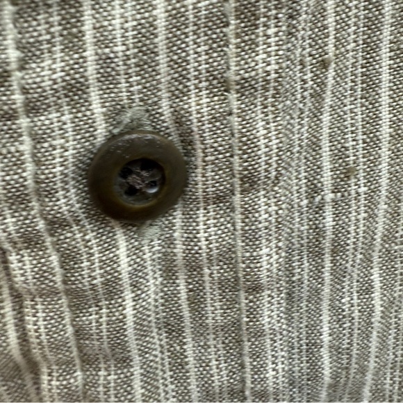 Eddie Bauer Mens Linen Button Down Shirt Olive Stripe XL - Picture 6 of 8